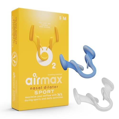 Airmax Sport - Dilatador nasal para respirar mejor. Optimización del oxígeno del 76,1%. Desarrollado para usarlo durante el ejercicio físico. Ajuste óptimo en nariz de tamaño pequeño o mediano.