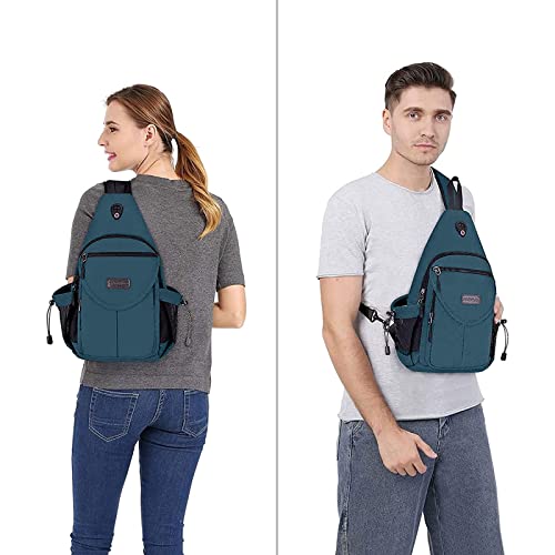 Mosiso Sling Backpack,Canvas Crossbody Hiking Daypack Bag With Anti-Theft Pocket, Teal Green #TOP28
