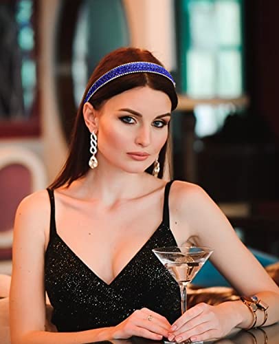 Wecoe Rhinestone Headband Women Girls Navy Blue Headband Fashion Headband Nonslip Bling Sparkly Crystal Diamond Headband Thin Headband Holiday Formal Hair Accessories For Women Girls Gift (Navy Blue) #TOP3