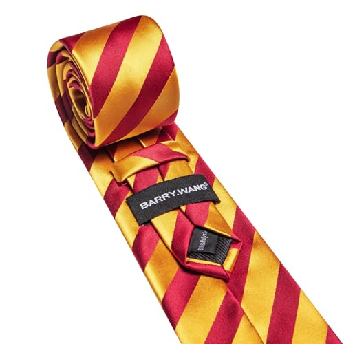 Image of Barry.Wang Man Stripe Ties Set Silk Woven Pocket Square Necktie Cufflinks Formal Party Business