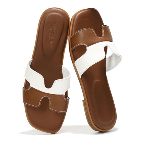 Image of Project Cloud 100% Genuine Leather Sandals for Women 2026 - Fashion Flat Womens Sandals with Memory Foam Insole Slides Sandals Women Footwear - Mules Women's Sandals (Jannel)