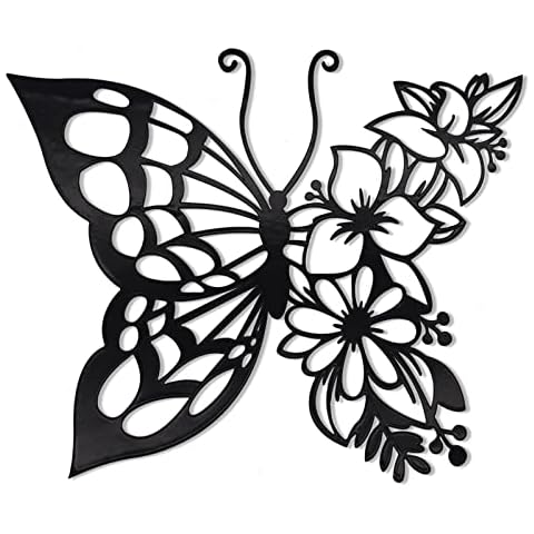 Butterfly Decoration Wall Art Boho Butterfly Wall Home Decor Hanging Appearance Wall Decor Metal Wall Hanging Butterfly Decor Flower Wall Art for Bedroom Living Room Home Wall,Black(Medium) Cover