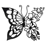 Butterfly Decoration Wall Art Boho Butterfly Wall Home Decor Hanging Appearance Wall Decor Metal Wall Hanging Butterfly Decor Flower Wall Art for Bedroom Living Room Home Wall,Black(Medium)