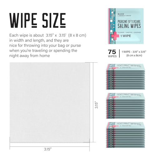 Image of BASE LABORATORIES Piercing Aftercare Wipes | Cleanses & Sanitizes | Piercing Cleaner Wipes for Nose, Ear, Lips | Saline Solution for Piercings | Keloid Bump Removal & Piercing Bump Treatment -75 Wipes
