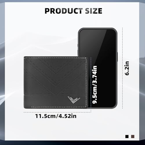 Mens Wallet, Flip Up Leather Wallets for Men with V-Shaped Pattern, Classical Credit Card Holder with Double-Layer Cash Compartments and 4 Card Slots (Brown)2