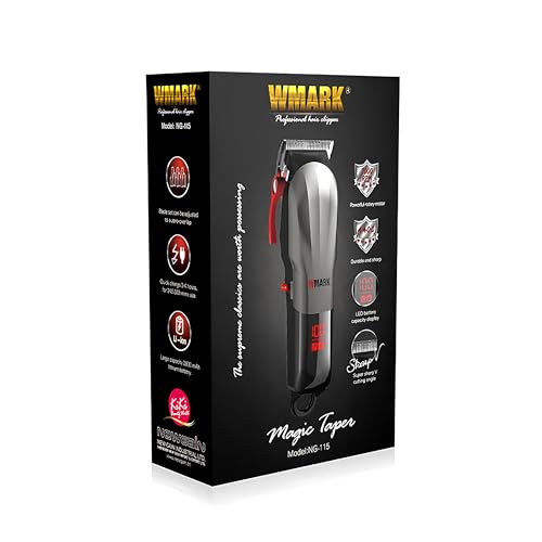 Image of WMARK Ng-115 Professional Zero Gapped Hair Clipper Self Sharpening Blade 7000 Rpm Magnetic Motor Charging Adaptor 4 Guide Comb Taper Lever Adjustments For Close Cut Trimming For Men,Grey