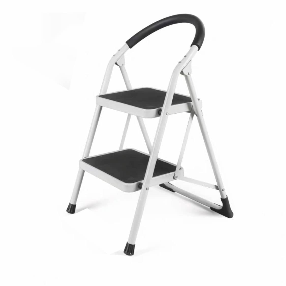SUNRISE Ladder,2 Step Foldable Ladder, Folding Step Stool with Wide Anti-Slip Pedal, Household Steps Sturdy, Steel Ladder, Convenient Handgrip, Portable Steel Step Stool (2 Steps, White)
