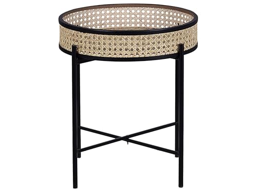 Beistelltisch Rattan beige natürlich Metallgestell schwarz rund 36cm...