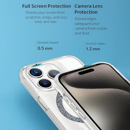 Image of AIBEX Back Cover Case Compatible with iPhone 15 Pro | Glitter Ring Cute Shiny Colorful Bling Case (Compatible with Magsafe) | Transparent PC+TPU Glossy Shiny Cover for Girls & Women - Black