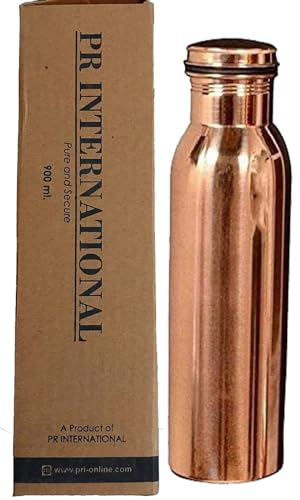 PR INTERNATIONAL Pure Copper Plain Water Bottle with Lid 900ML