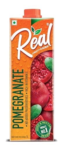 Image of DABUR Real Pomegranate Fruit Juice -1L (Pack Of 2) | Rich In Vitamin C | No Added Preservatives, No Artificial Colors & Flavours | Goodness Of Best Fruits | Daily Dose Of Fruit Nutrition
