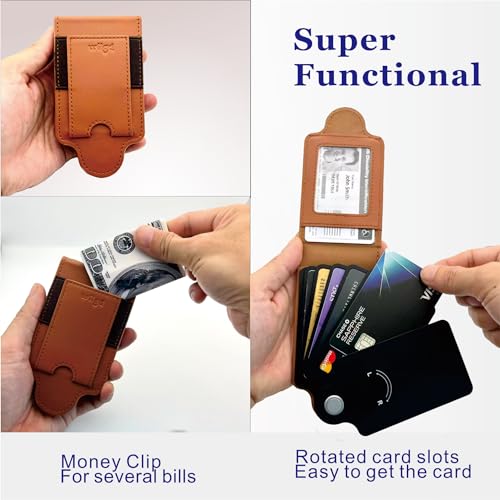 RFID Blocking Leather Wallet with Patented Rotating Card Holder – (5+3) 8 Card Slots, ID Window & Cash Pocket | Patented Anti-Theft Design (Brown) 6