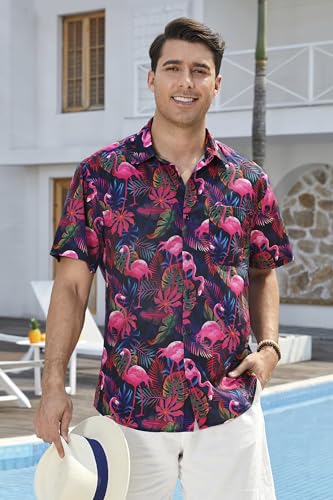 Mens Hawaiian Shirts Short Sleeve Aloha Shirt Floral Tropical Casual Button Down Shirt Summer Beach Shirts for Holiday2