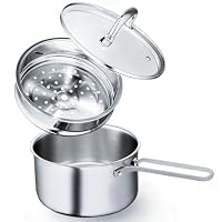 1500ml Stainless Steel Saucepan Pot, Cooking Pot with Vegetable Steamer Basket and Visible Lid, Pan with Long Heatproof HandleSaucepan Cookware, Sauce Pan for Boiling Milk, Pasta, Sauces