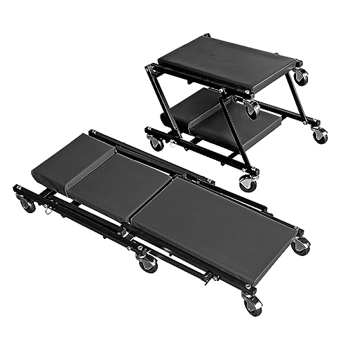 Image of Torin 36 inch Rolling Foldable Car Creeper, Automotive Creeper 2-in-1 Garage Shop Creeper for Auto Repair, 300 Lbs Capacity, Black, TAM6505BB