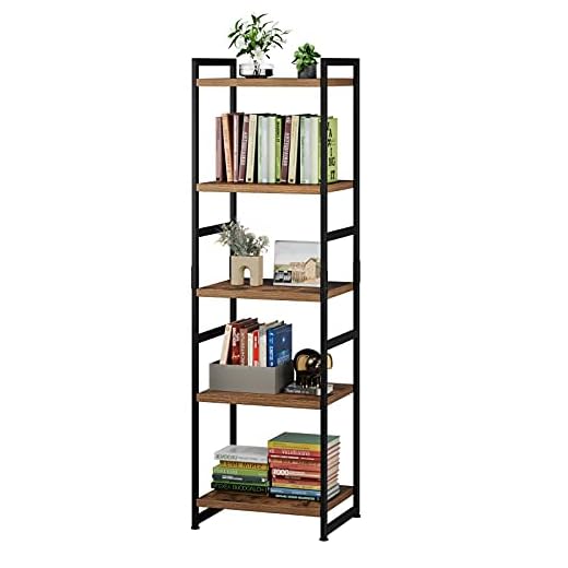 5 Tier Shelf Organizer, Open Display Storage Bookshelf Corner Plant Flower Stand for Home Office, Rustic Brown