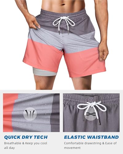 Image of SURF CUZ Mens Swim Trunks with Compression Liner Swim Shorts 7 inch Swimming Trunks Stretch 7 Inch Swim Suits Quick Dry
