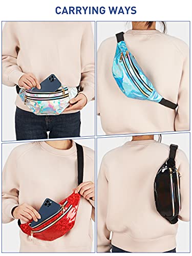 LIVACASA Gürteltasche Damen Gürteltasche Metallic Wasserabweisend Bauchtasche 2 Fächer Schultertaschen Mädchen Umhängetaschen Handytasche Tasche Reise Wandern Silbern