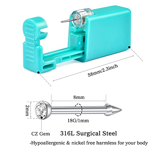 Nose Piercing Gun Kit,Disposable Self Nose Piercing Gun Nose Piercing Kit with 316L Stainless Steel 18G CZ Nose Screw Studs Rings Piercing Jewelry with Diamond 1.5mm 2mm 2.5mm 3mm - Thumbnail 2