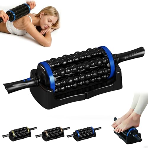Electric Rolling Percussion Massager with Hands-Free Base, Adjustable Intensity Rechargeable Muscle Roller Stick, for Back, Legs and Feet, Adjustable Intensity Body Massage Tool (Blue)