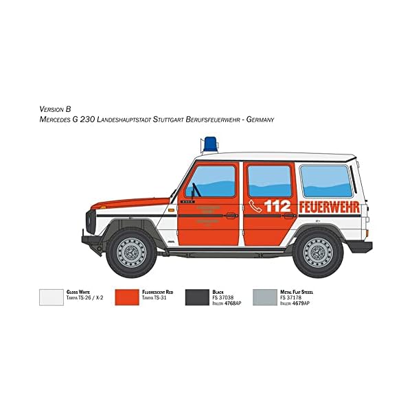 Italeri 3663 1:24 Mercedes-Benz G230 Feuerwehr-Modellbau, Bausatz, Standmodellbau, Basteln, Hobby, Kleben… – Bild 6