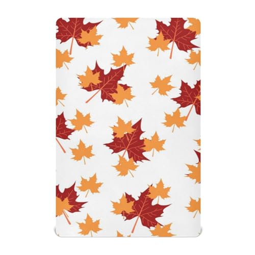 Moudou Autumn Maple Leaf Playard Sheet for Boy Girls, Soft Breathable Fitted Toddler Sheet for Standard Playard Bed Mattress, 39 x 27 x 5 Inch