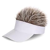 Regilt Adjustable Sun Visor Hat with Wig Spiked Hairs Fashion Baseball Golf Cap for Men & Women (White+Brown Hair)