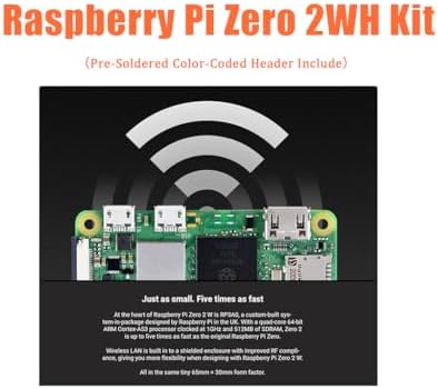 Vemico Raspberry Pi Zero 2 WH Kit, Raspberry Pi Zero 2 W with Pre-Soldered GPIO Headers, Heatsink, Mini HDMI to HDMI Adapter, Micro USB OTG Cable — view 4