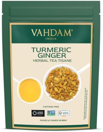 VAHDAM Turmeric Ginger Tea (3.53 oz| 50+ Cups) Caffeine Free Herbal Tea