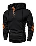 JMIERR Hoodies for men Casual Cotton Textured Long Sleeve Quarter Collar Drawstring Button Early Fall Fashion Pullover Hooded Fall Sweatshirts, S, Black