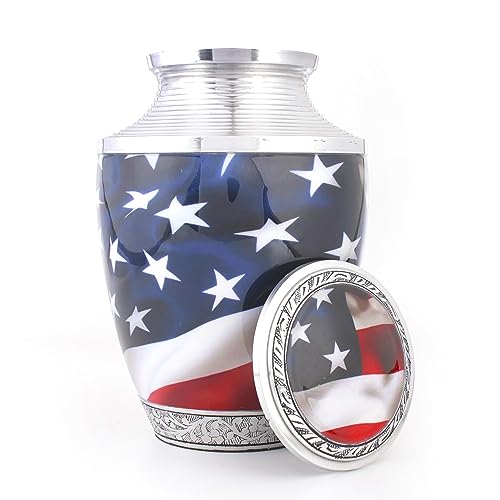 Image of Alpha Living Home Memorial Cremation Urn for Adult Ashes - Large Handcrafted Funeral Urn, Secure Lid Burial Keepsake Memorial Urn for Men & Women, Red Silver