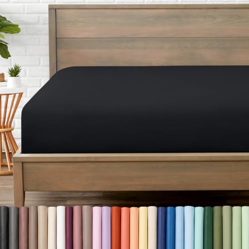 Bare Home Queen Fitted Sheet - 1800 Ultra-Soft (Queen, Black)