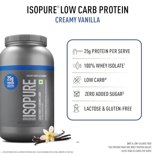 Image of Isopure Whey Protein Isolate Powder (1 kg, Vanilla) with less than 1.5gm of Carbs and Vitamins for Immune Support