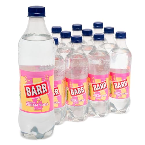 BARR 12 Pack American Cream Soda Zero No Sugar Sparkling Soft Drink with a Creamy Taste of American Cream Soda Fizzy Pop 12 x 500ml Bottles