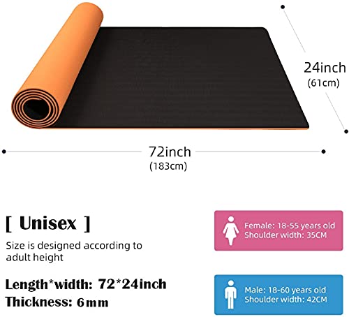 Image of Bodylastics Yoga Mat for Men and Women with Carry Bag TPE 6ft x 2ft x 6mm Large Size Anti Slip & Anti Tear Workout Mat