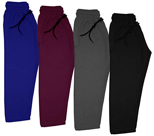 Image of IndiWeaves Kids- Unisex Girls and Boys Fleece Warm Lowers Track Pants for Winters (36121222325-iw-y-p4-36 Black, Drak Gray, Purple, Blue 14-15 Years) Pack of 4
