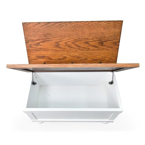 Image of Royaloak Miami American Wooden Trunk Coffee Table | Acacia Wood Table | Elegant Bun Feet | Adjustable Two Sided Lift Top Mechanism with Inbuilt Storage Space | Oak Wood Veneer Top | Oak Coffee Table