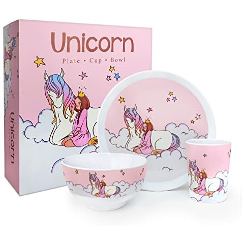 Kiz Designs Unicorn Kids Dinner Set with Cup Cover