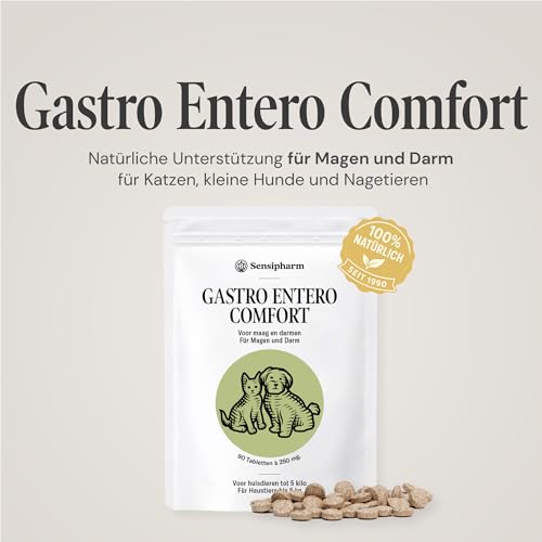 Gastro Entero Comfort 250 mg - Durchfall & Erbrechen bei Katzen, kleinen Hunden, Meerschweinchen & Kaninchen – pflanzliches Nahrungsergänzungsmittel für Magen & Darm – 90 Tabletten - Sensipharm