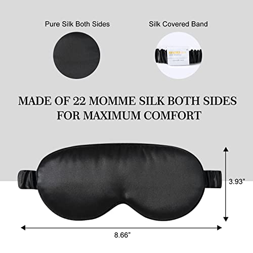 Zimasilk 22 Momme Pure Mulberry Silk Sleep Mask, 3D Contoured Cup Eye Mask Blindfold, With Silk Wrapping Strap, Super Soft & Comfortable Sleep Eye Mask For Sleeping. (Black) #TOP2