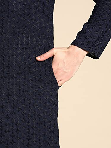 Image of Rajubhai Hargovindas Men Pure Cotton Chikankari Embroidered Straight Kurta