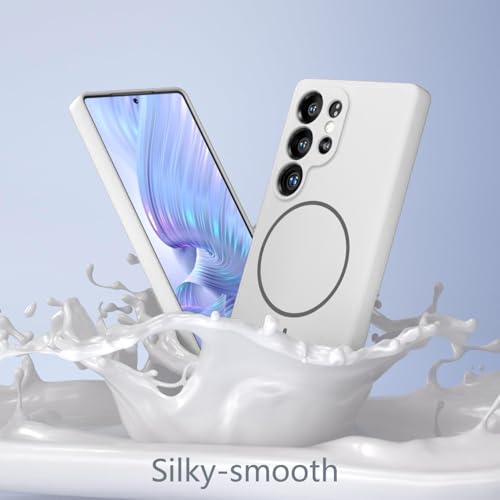 Image of DIZORO Microfiber Candy Case Compatible for Samsung S24 Ultra 5g Magnetic Silicone Case, Compatible with MagSafe Shockproof, Anti-Scratch Soft Non-Slip Full Body Protective Back Cover (White)