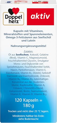 Doppelherz A-Z + Omega-3 Extra - 20 Vitamine, Mineralstoffe & Spurenelemente + Omega-3 + Lutein - Nur 1 Kapsel täglich - 120 Kapseln