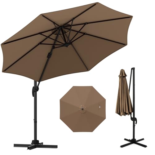 GOPLUS Grand Parasol de Jardin Extérieur, Parasol Déporté 3x3M avec Poteau en Aluminium, Pivotant à 360°, 5 Angles d'Inclinaison Réglables, pour Balcon...
