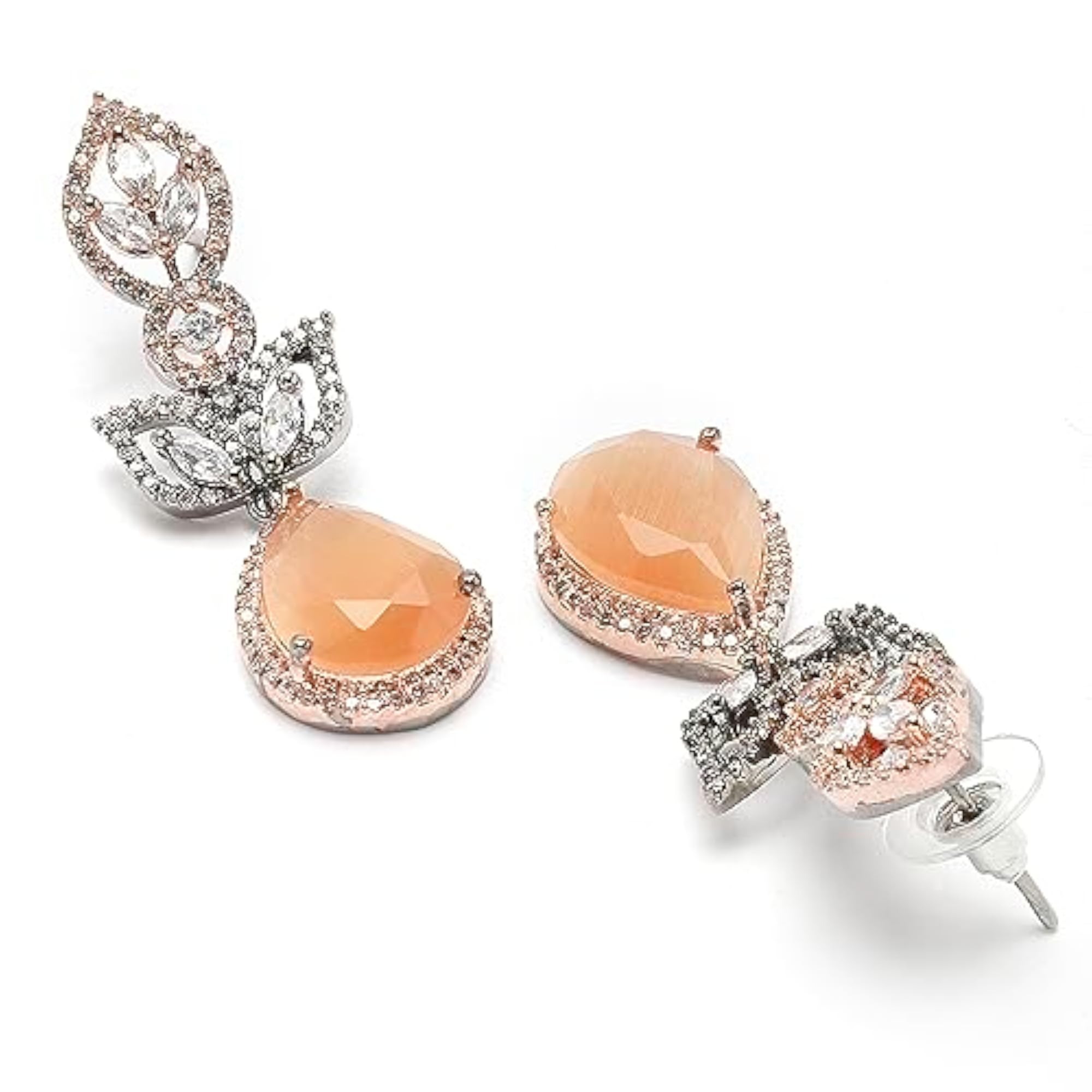 Women's Rose Gold & Oxidised Silver Dual Tone Peach Teardrop Dangler Earrings