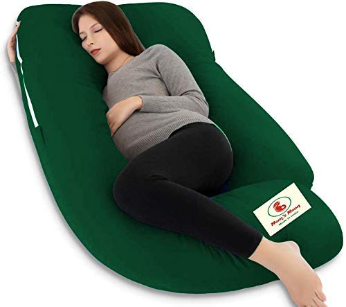 Mom's Moon Premium Multipurpose Microfiber Soild Pregnancy Pillow with 100% Cotton Cover and Zippered Cover Pack of 1 Dark Green