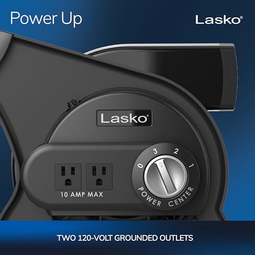 Lasko Portable Utility Fan, 12” 289 CFM Pivoting High Velocity Air Mover Blower Fan, 3 Speeds, 2 Accessory Outlets 120V, Black, U12104 - Image 3