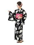 浴衣 レディース 単品 [なごみや] 女物 浴衣 シック 変わり織り レトロ 古典柄 かわいい 高見え 夏祭り 夕涼み 花火 レディース Free Size 牡丹_黒26