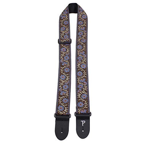 Perri’s Leathers Ltd. - Guitar Strap - Nylon - Jacquard – Floral - Brown/Blue - Adjustable - For Acoustic / Bass / Electric Guitars - Made In Canada (Tws-7072) #TOP28