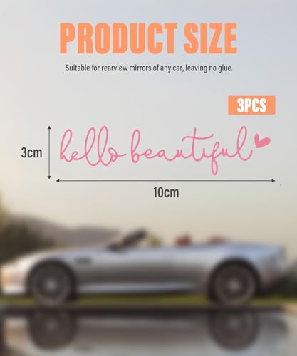 Image of RACOONA Mirror Decal - Hello Beautiful Rearview Sticker, Car Accessories Window Decal, Self Affirmations Decoration (Pink)